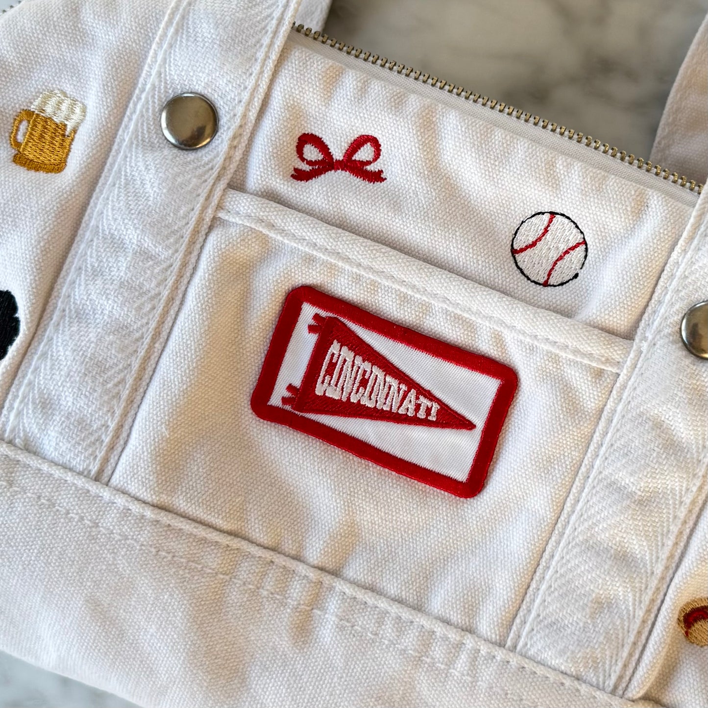 Cincinnati Baseball Embroidered Upcycled Vintage Y2K Bowler Bag
