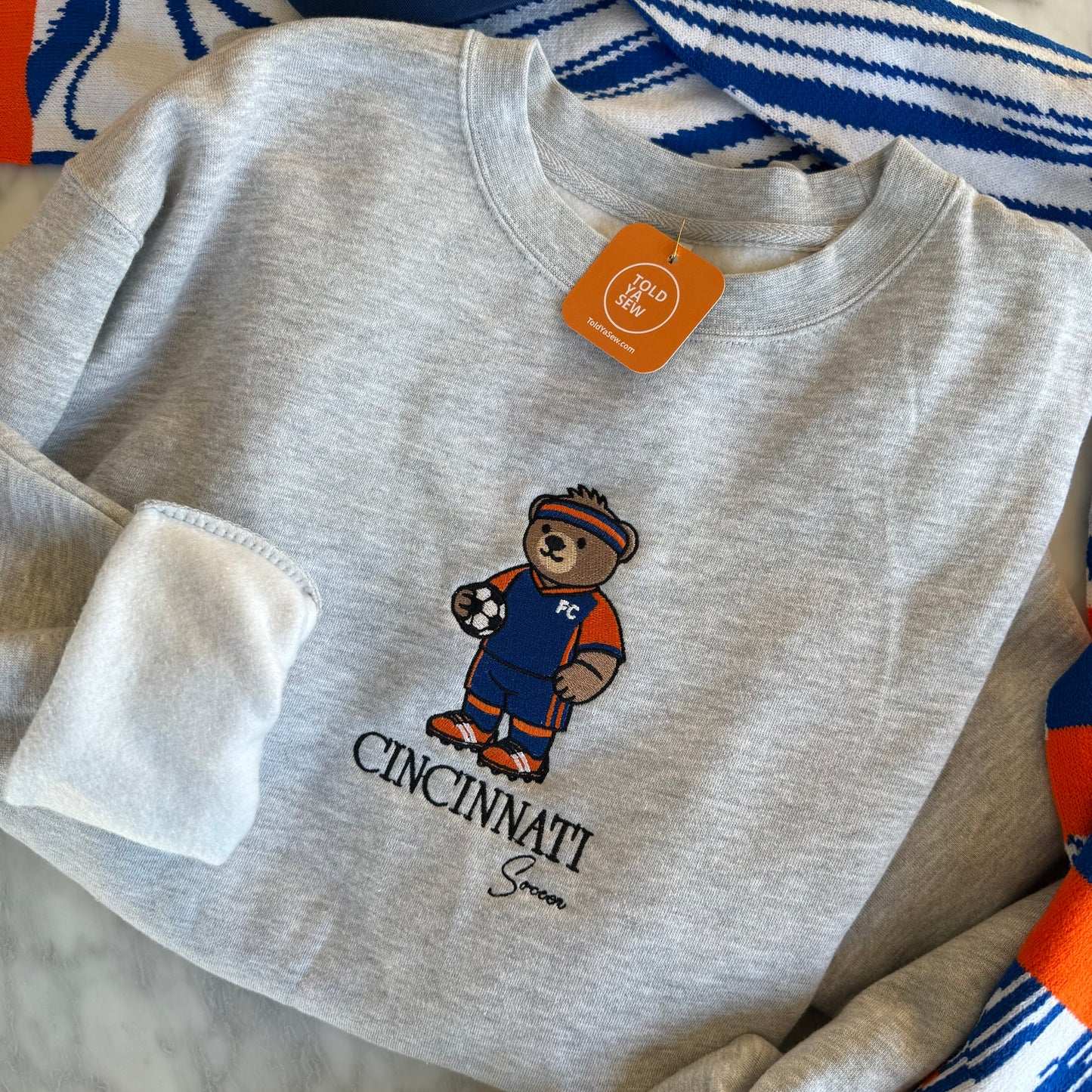 FC Cincinnati Soccer Teddy Bear Embroidered Crewneck
