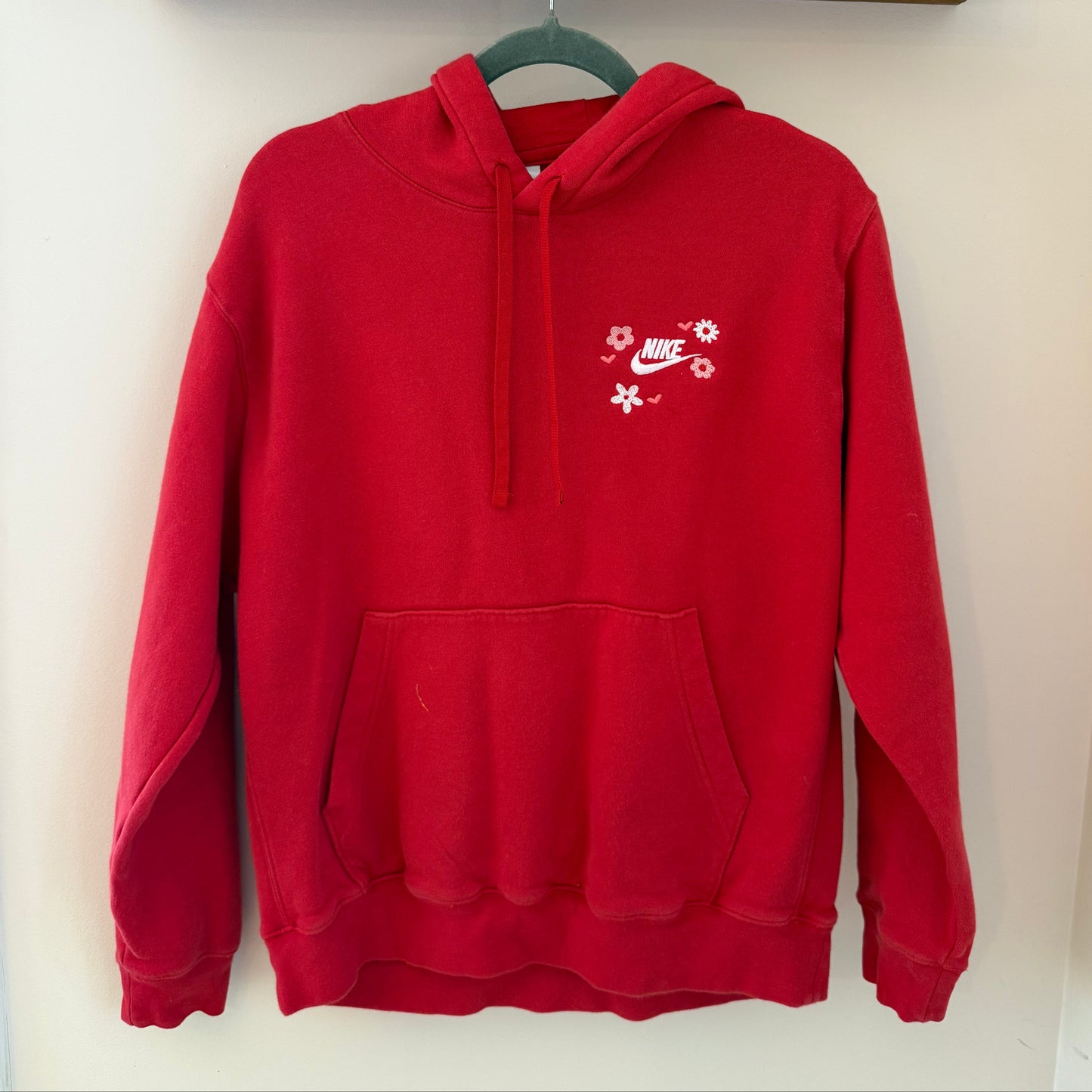 Valentine Hearts & Flowers Upcycled Nike Hoodie - Size L