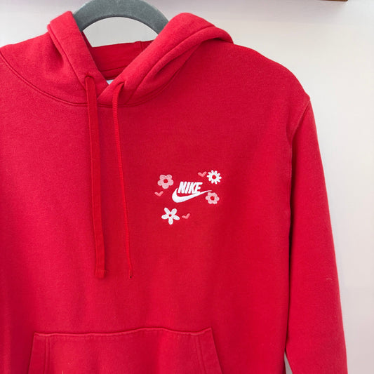 Valentine Hearts & Flowers Upcycled Nike Hoodie - Size L