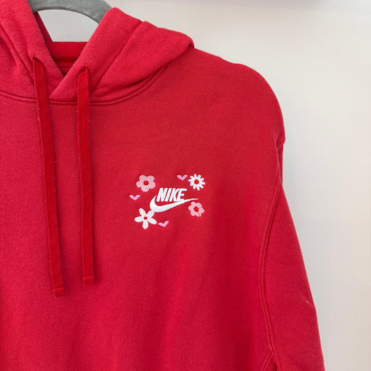 Valentine Hearts & Flowers Upcycled Nike Hoodie - Size M