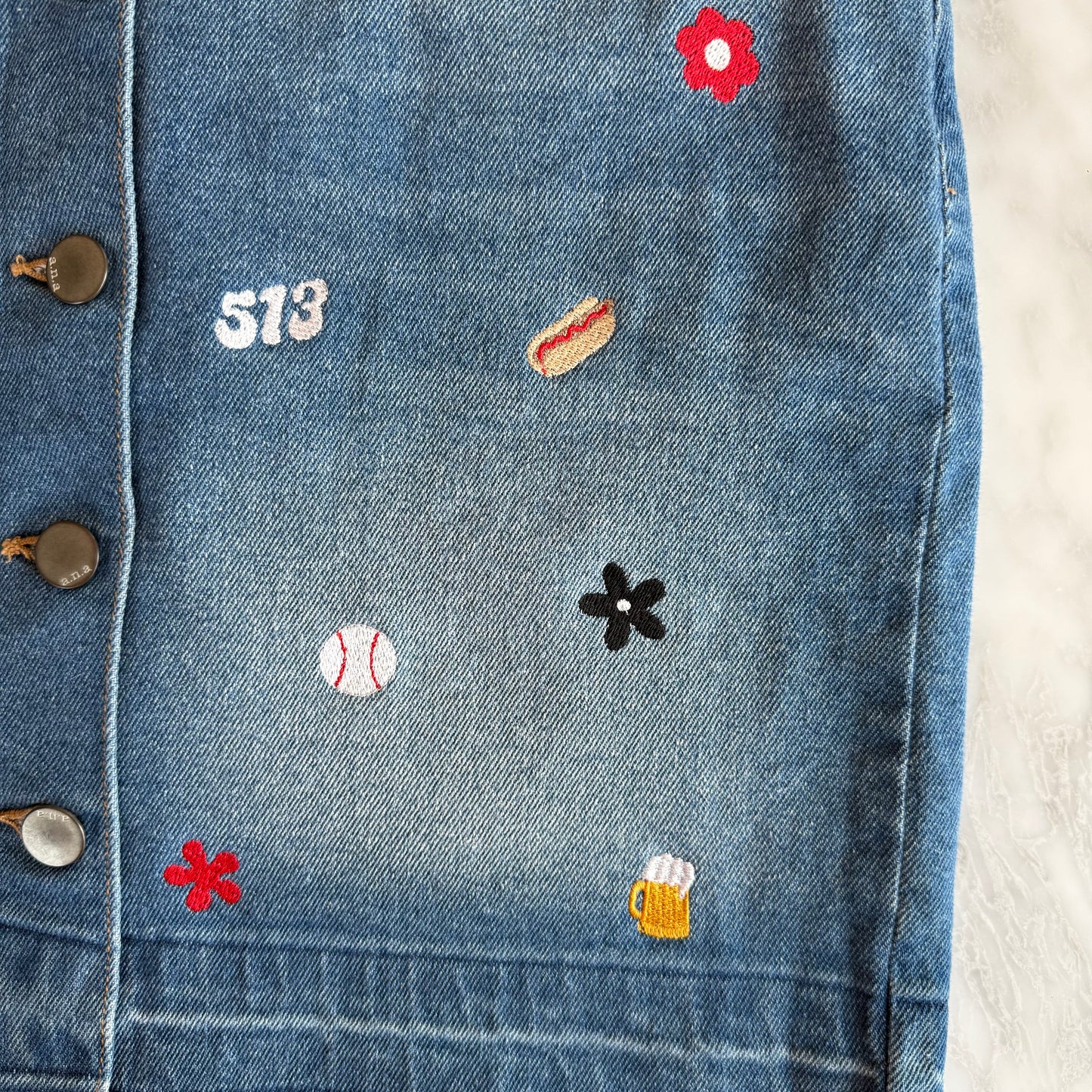 "Summer in Cincy" Upcycled Embroidered Denim Mini Skirt