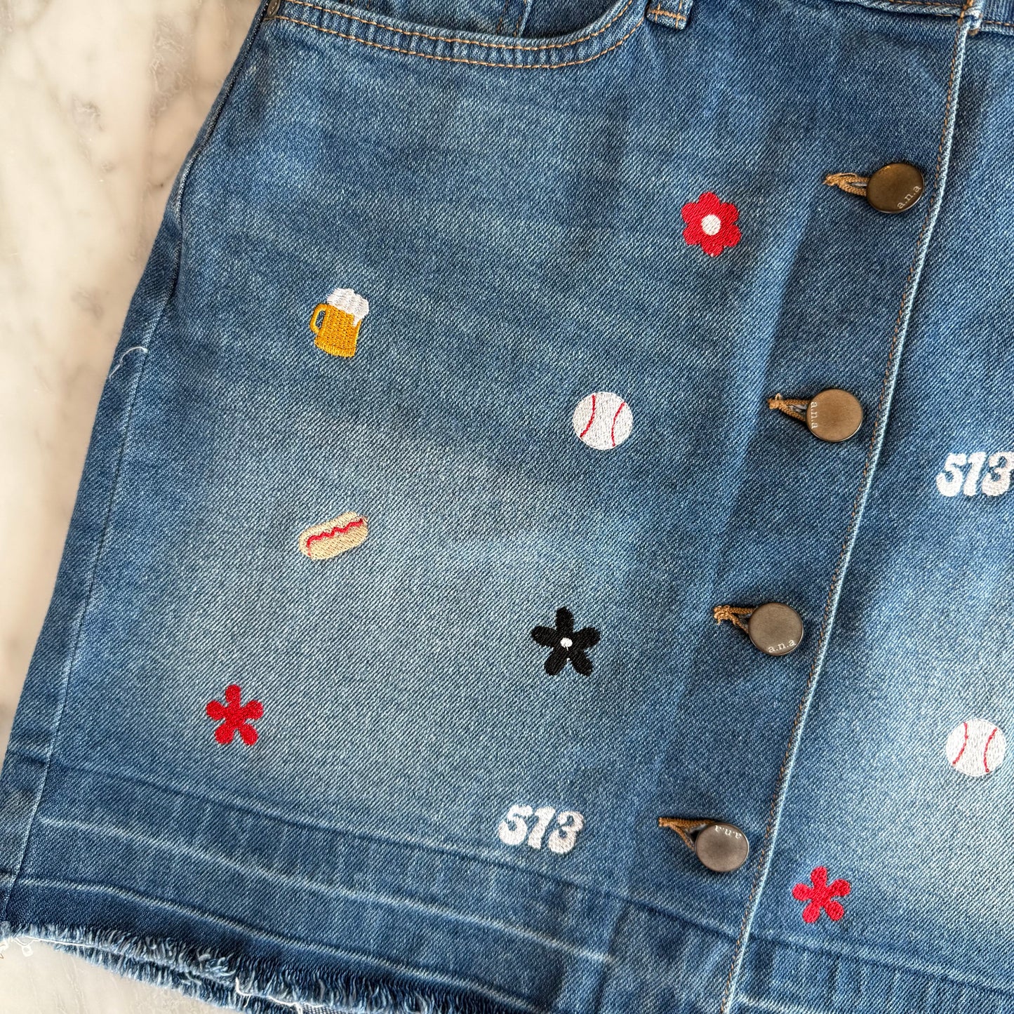 "Summer in Cincy" Upcycled Embroidered Denim Mini Skirt