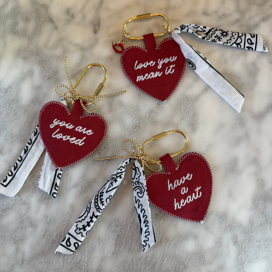 Embroidered Faux Leather Valentine's Day Bag Charms Key Chains
