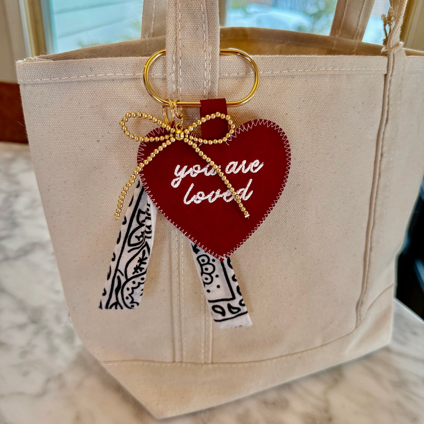 Embroidered Faux Leather Valentine's Day Bag Charms Key Chains