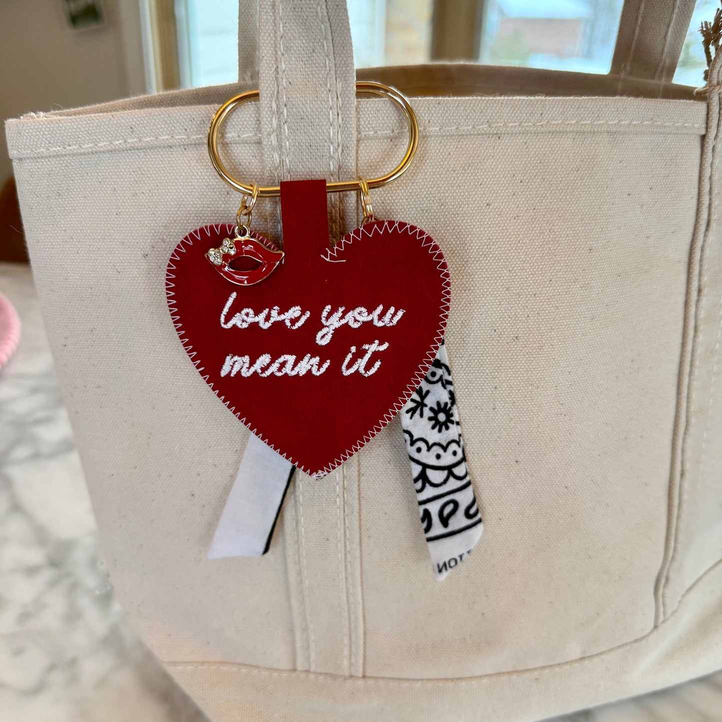 Embroidered Faux Leather Valentine's Day Bag Charms Key Chains