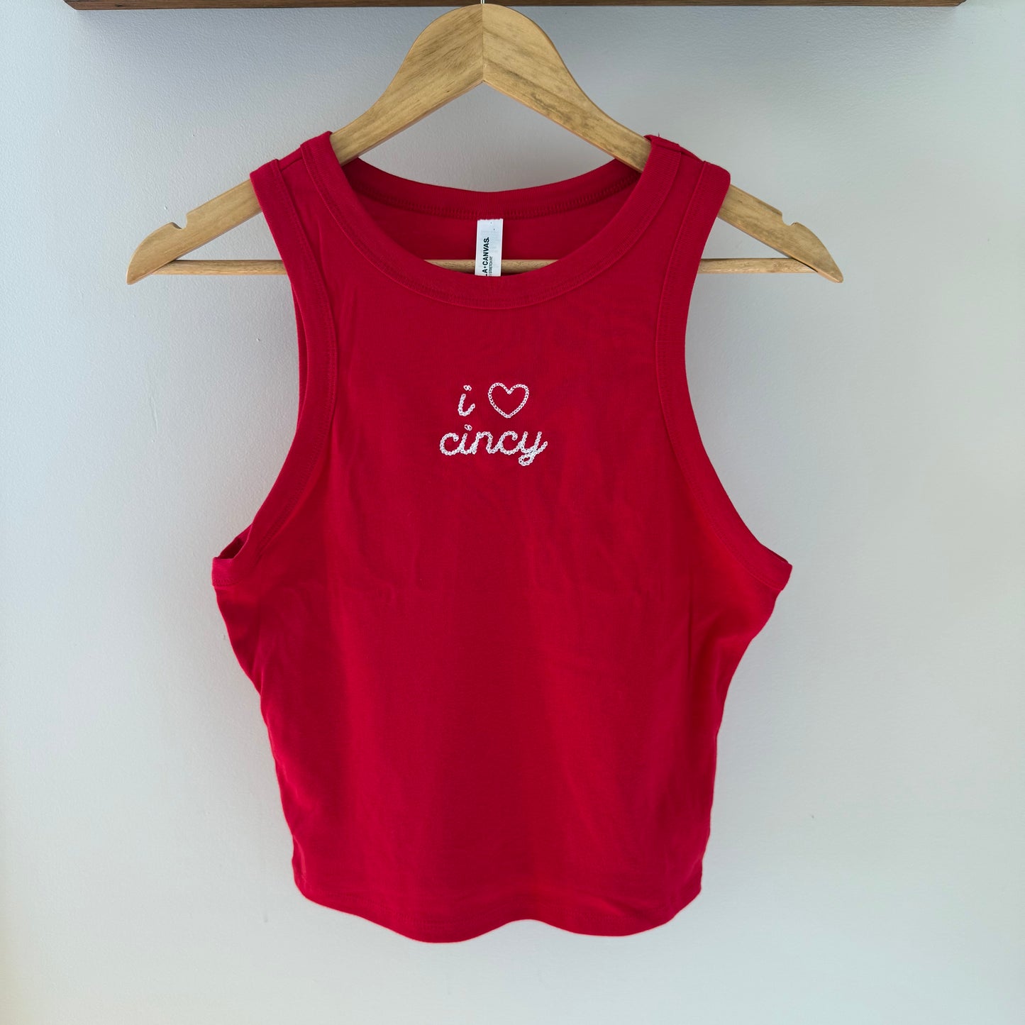 "I Love Cincy" Embroidered Fitted Tank Top Shirt