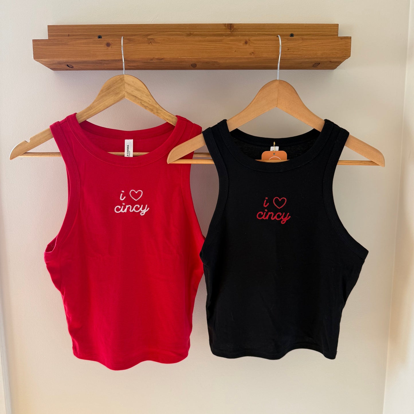 "I Love Cincy" Embroidered Fitted Tank Top Shirt