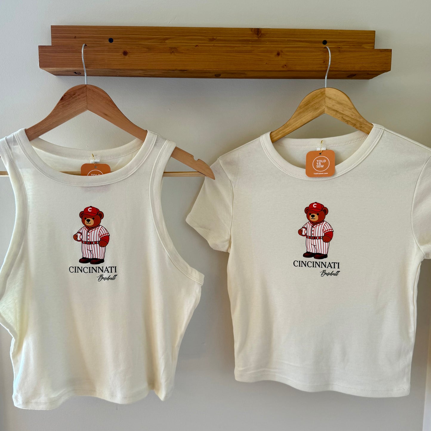 Cincinnati Reds Baseball Teddy Bear Fitted Crop Tee or Tank Top