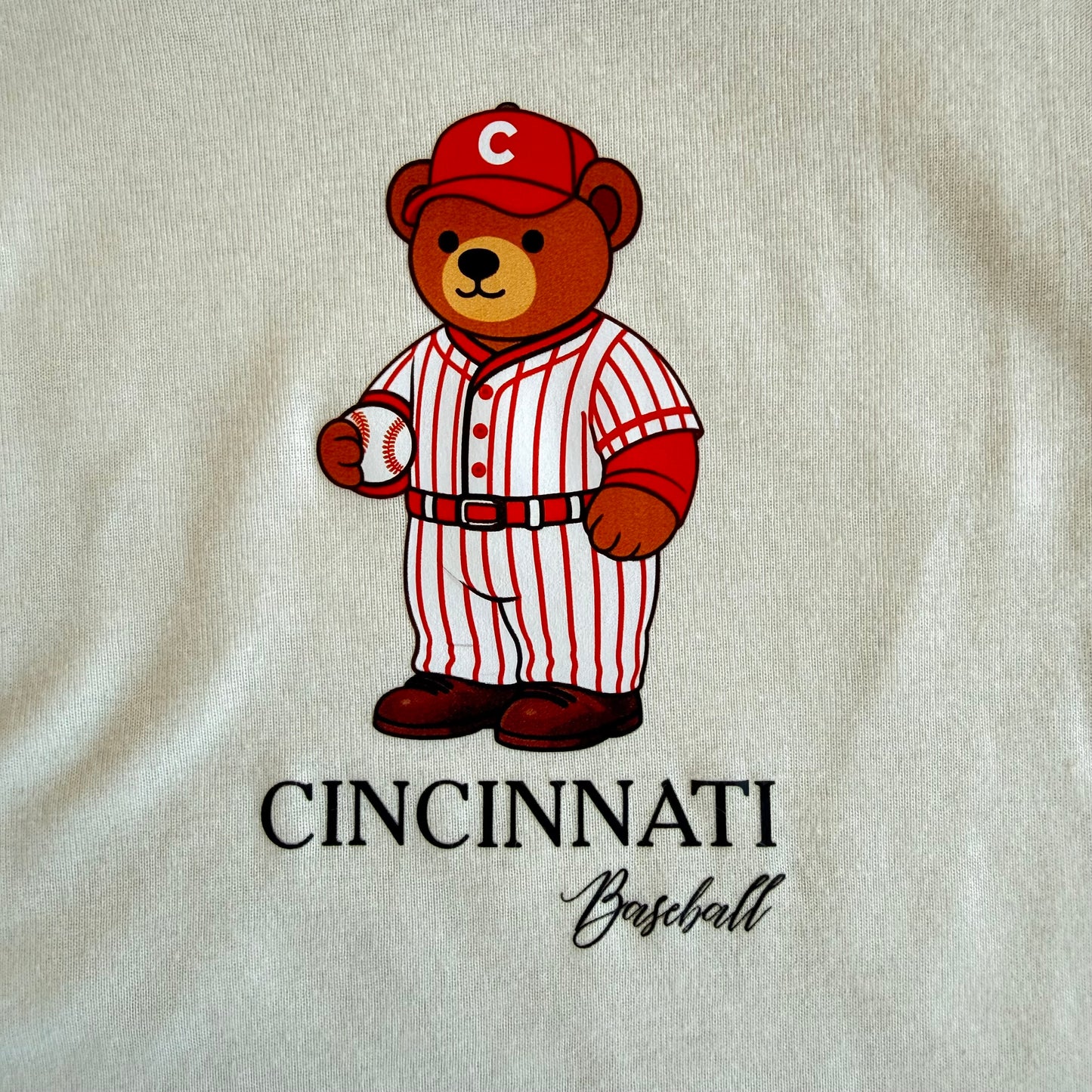 Cincinnati Reds Baseball Teddy Bear Fitted Crop Tee or Tank Top