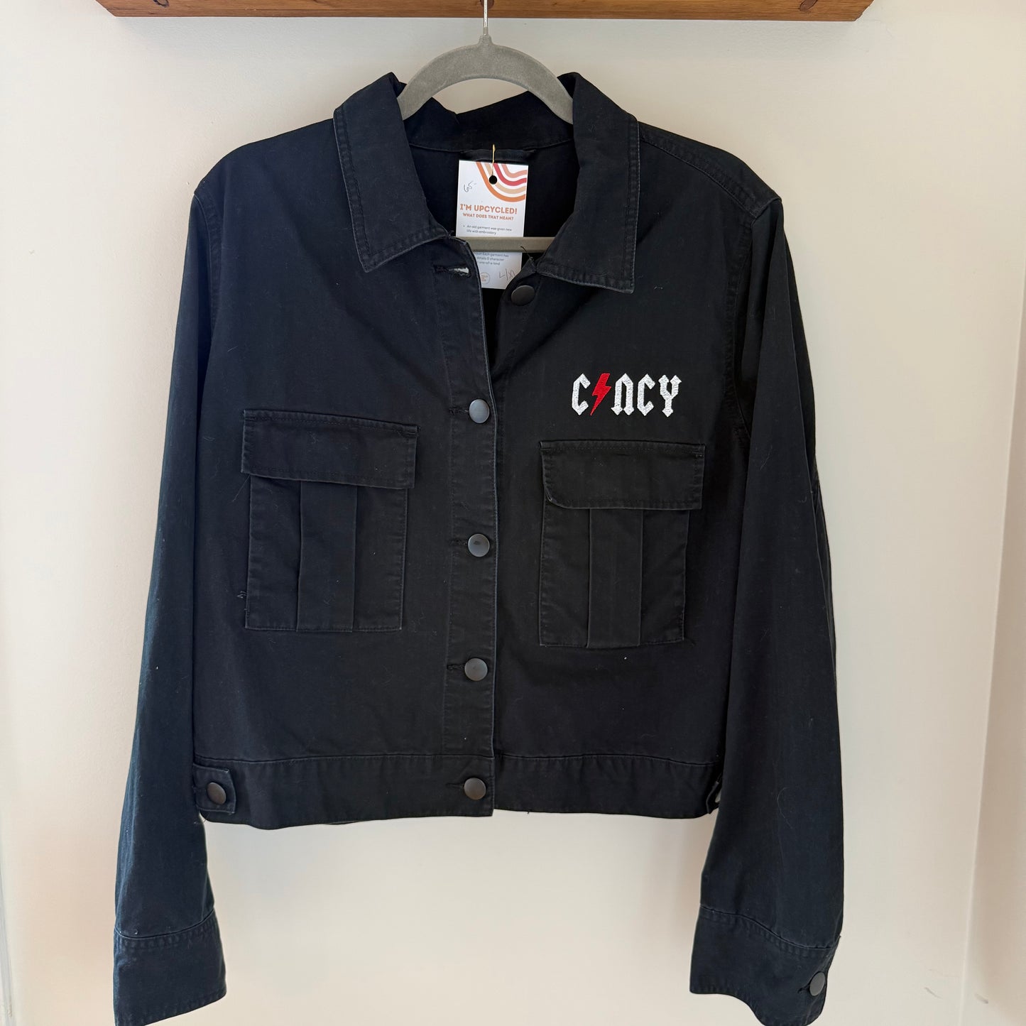 Cincinnati Reds Upcycled Cargo Cropped Black Cotton Jacket