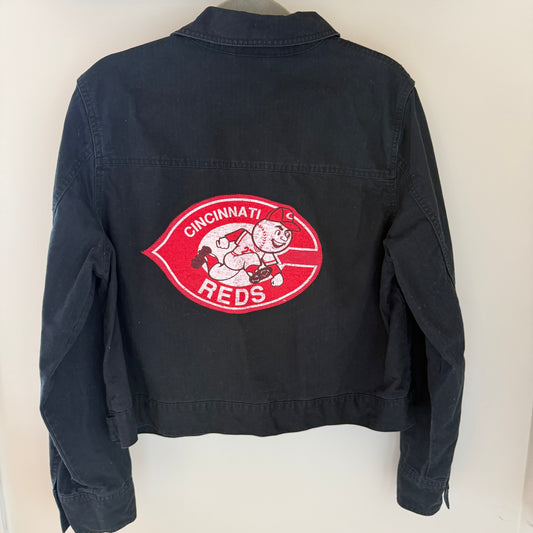 Cincinnati Reds Upcycled Cargo Cropped Black Cotton Jacket