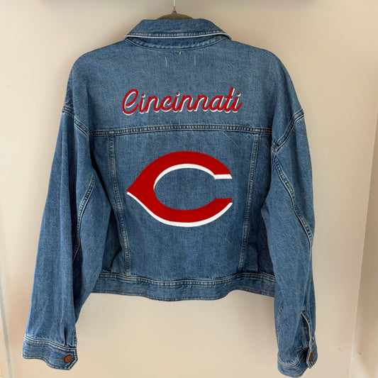Cincinnati Reds Embroidered Upcycled Madewell Denim Jacket