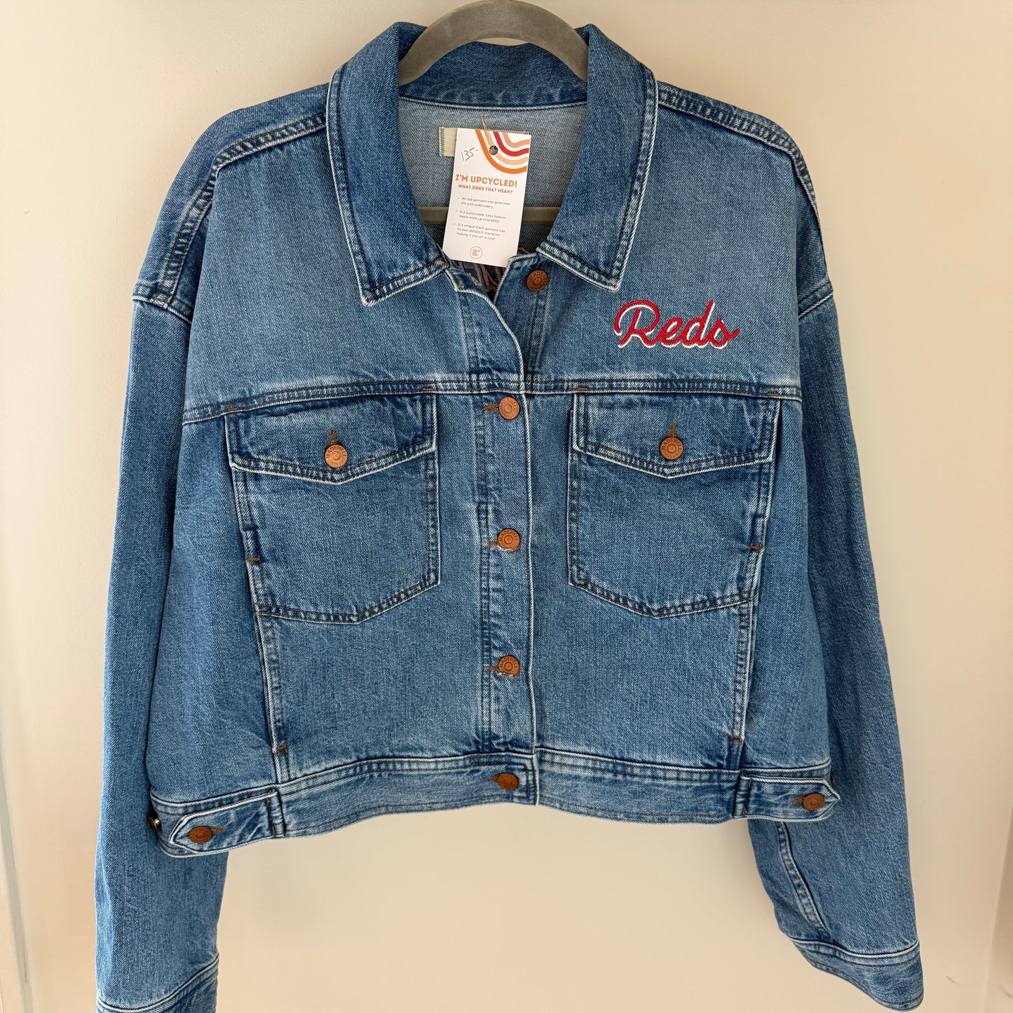 Cincinnati Reds Embroidered Upcycled Madewell Denim Jacket