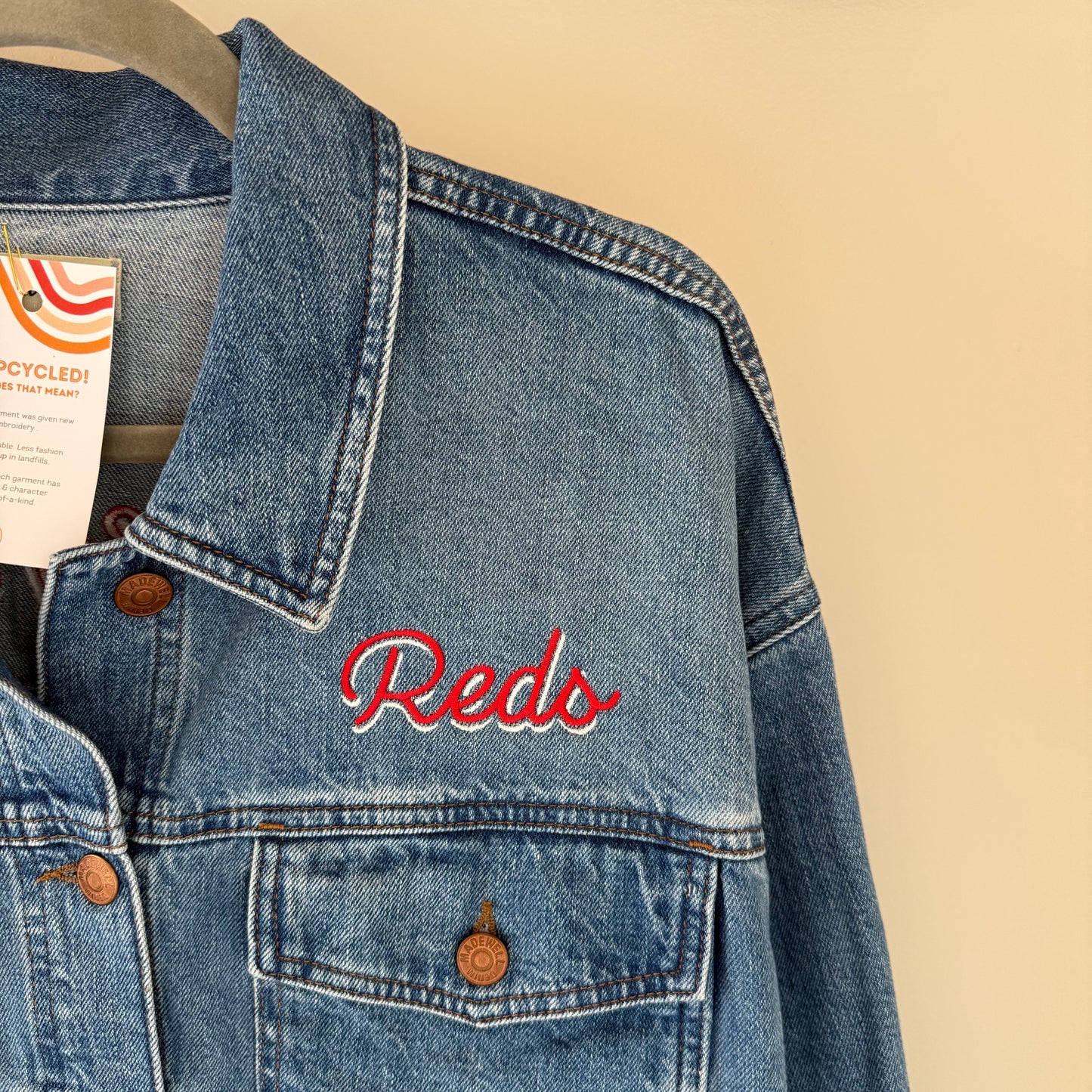 Cincinnati Reds Embroidered Upcycled Madewell Denim Jacket