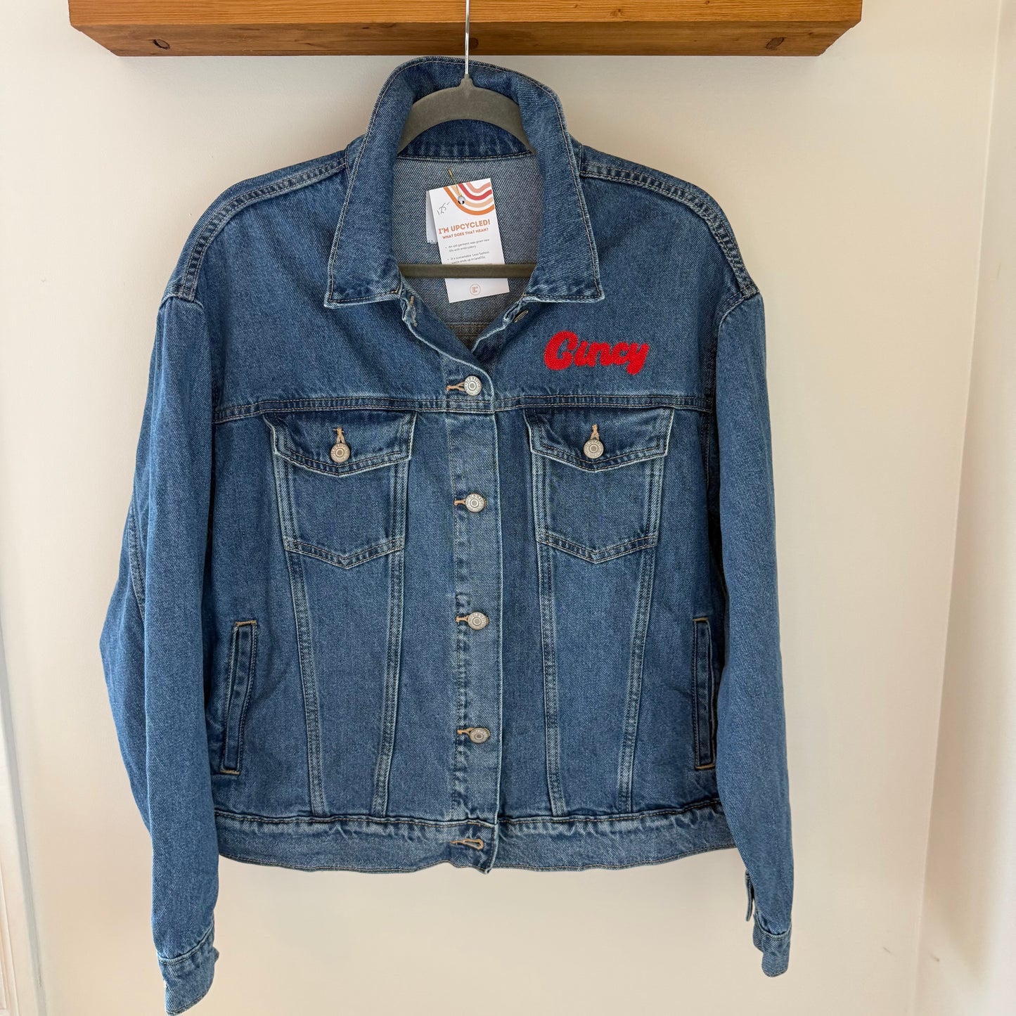 Cincy Reds Chainstitich Embroidered Upcycled Denim Jacket