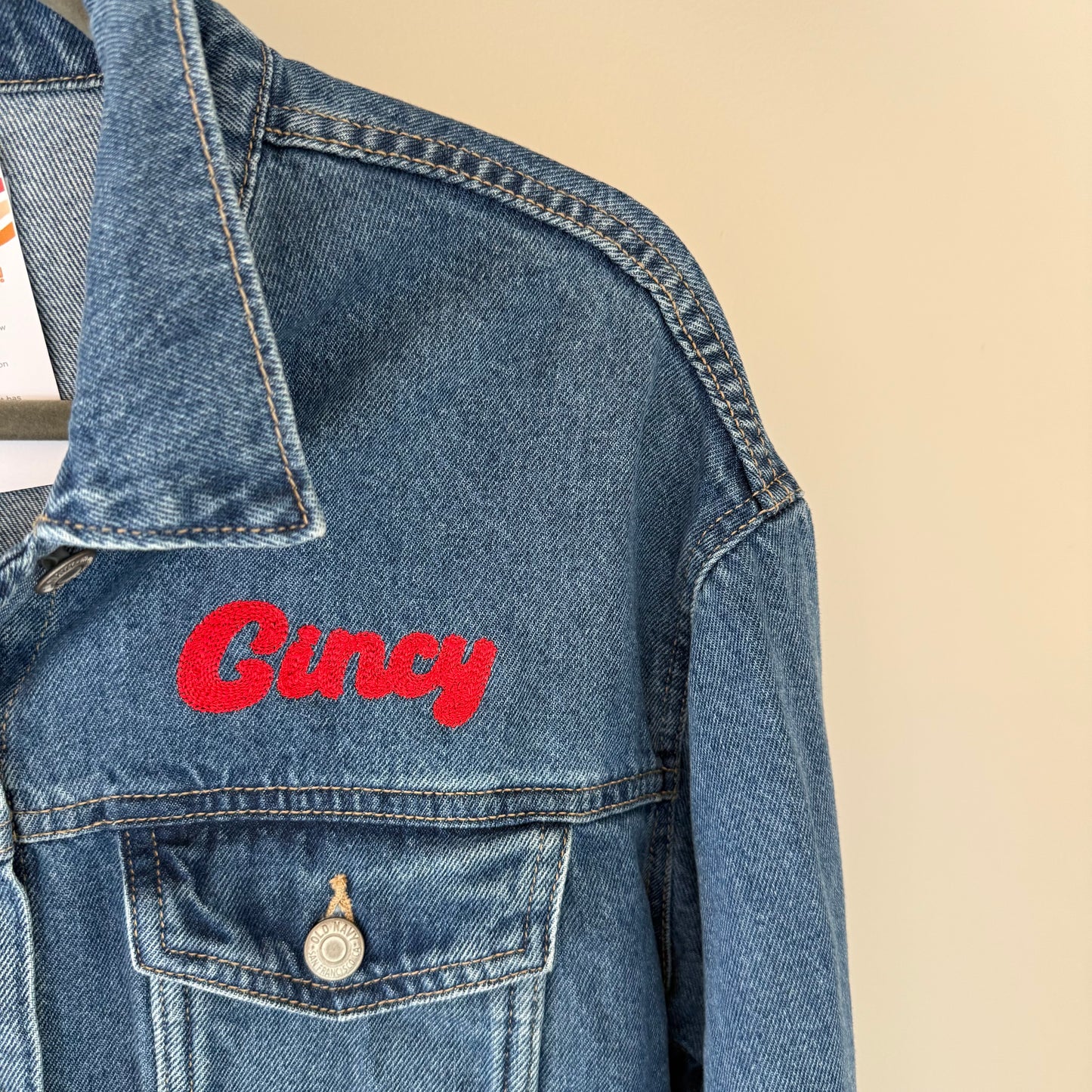 Cincy Reds Chainstitich Embroidered Upcycled Denim Jacket