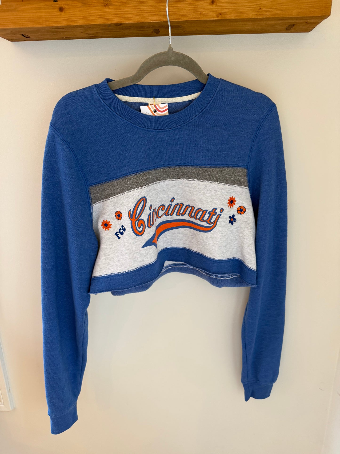 FC Cincy Soccer Embroidered Upcycled Cropped Crewneck