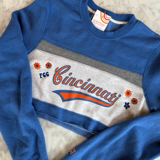 FC Cincy Soccer Embroidered Upcycled Cropped Crewneck
