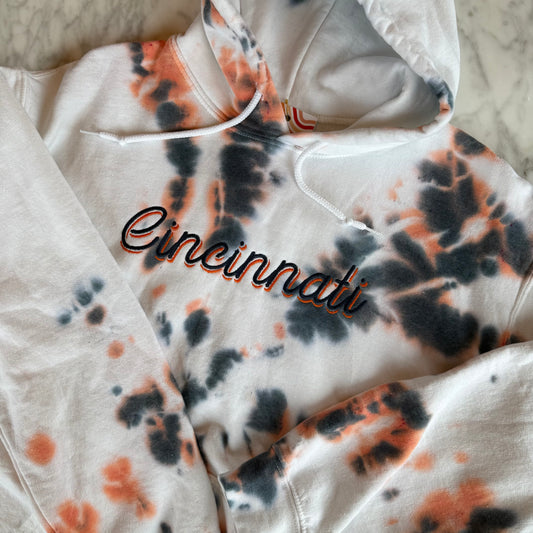 FC Cincy Soccer Embroidered Upcycled Tie-Dyed Hoodie