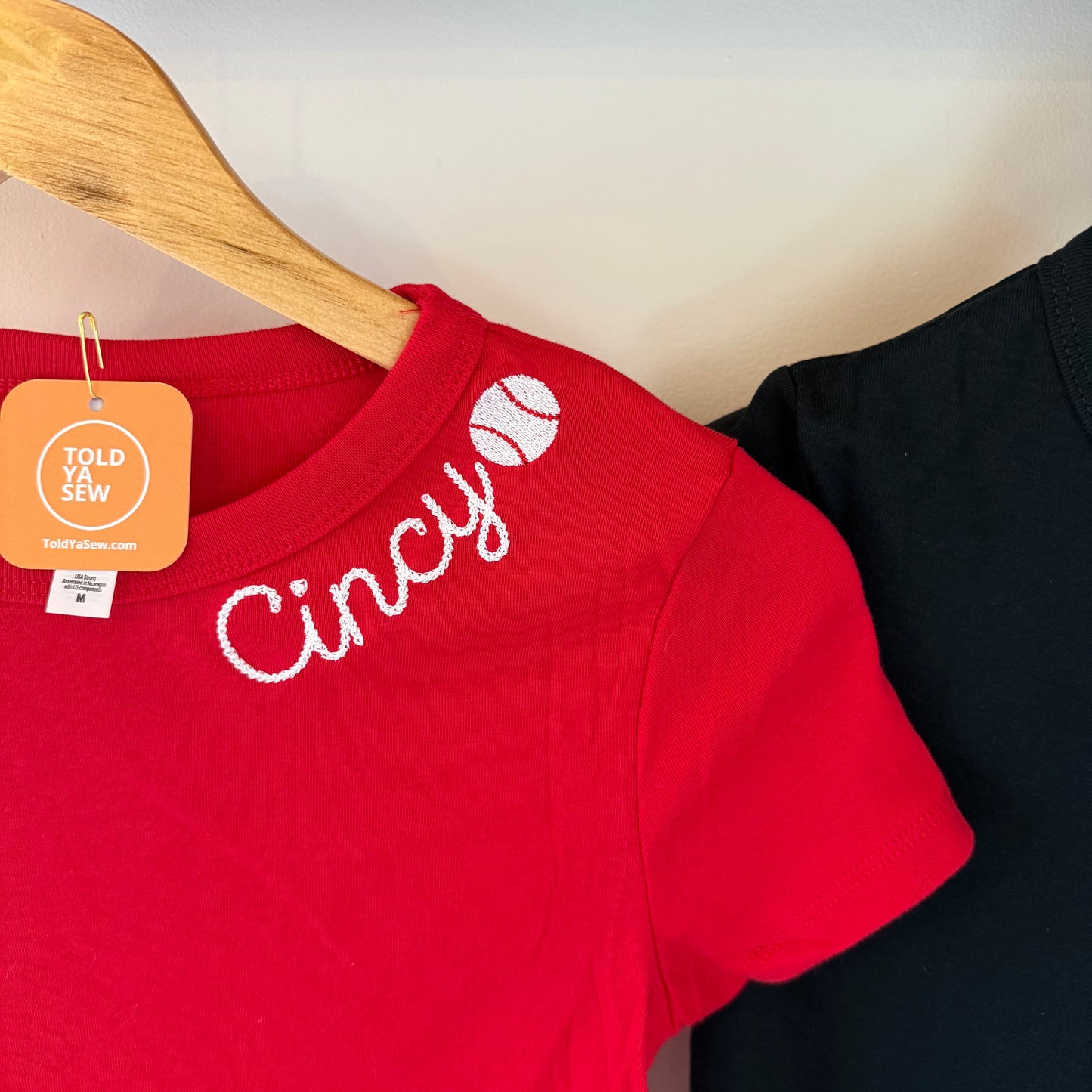 Cincy Baseball Embroidered Fitted Cropped T-Shirt