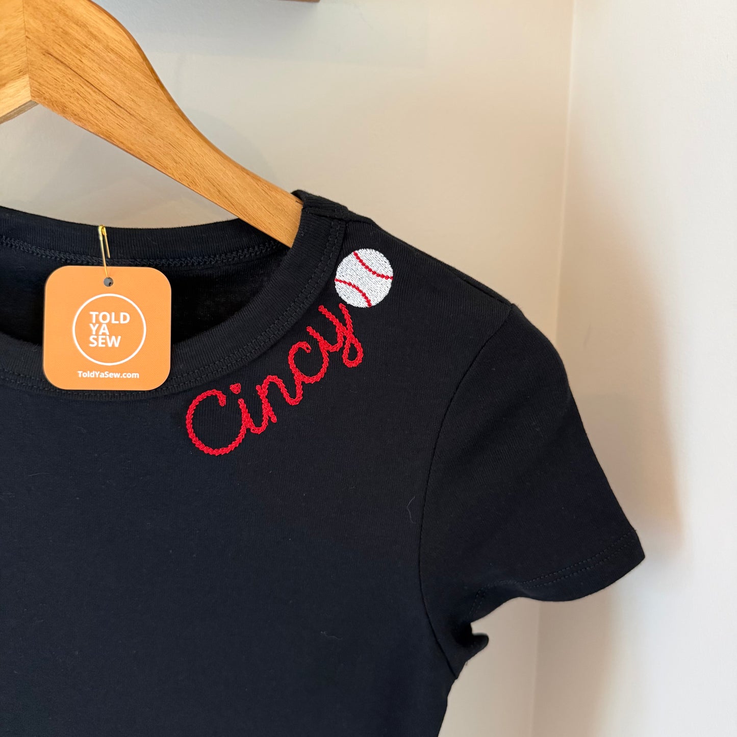 Cincy Baseball Embroidered Fitted Cropped T-Shirt