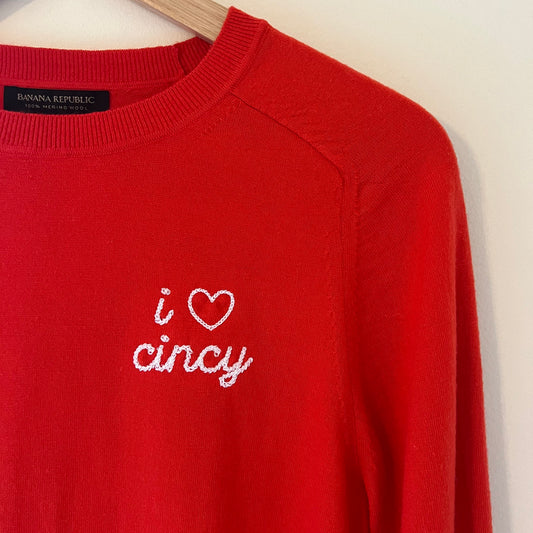 "I love Cincy" Upcycled Merino Wool Sweater