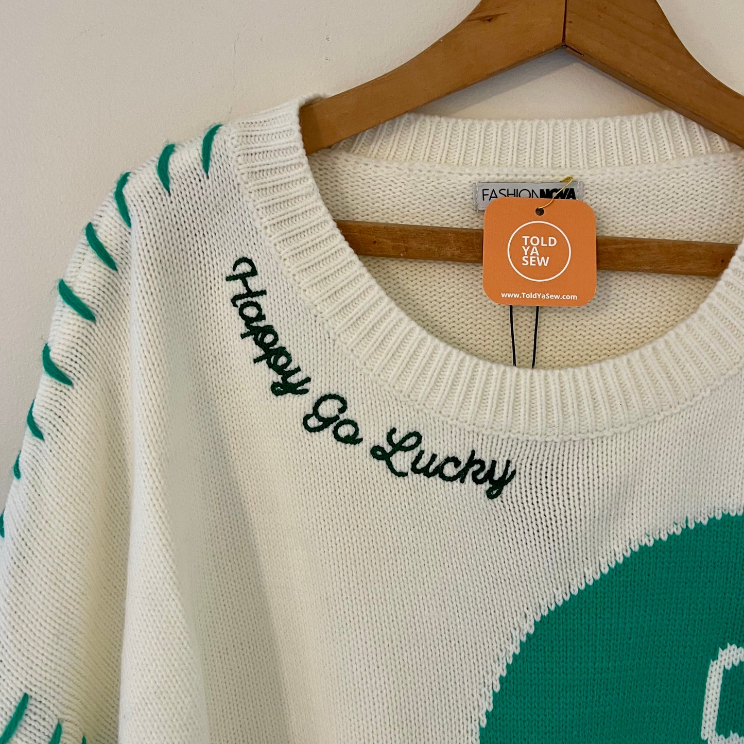 "Happy Go Lucky" Upcycled Embroidered Sweater