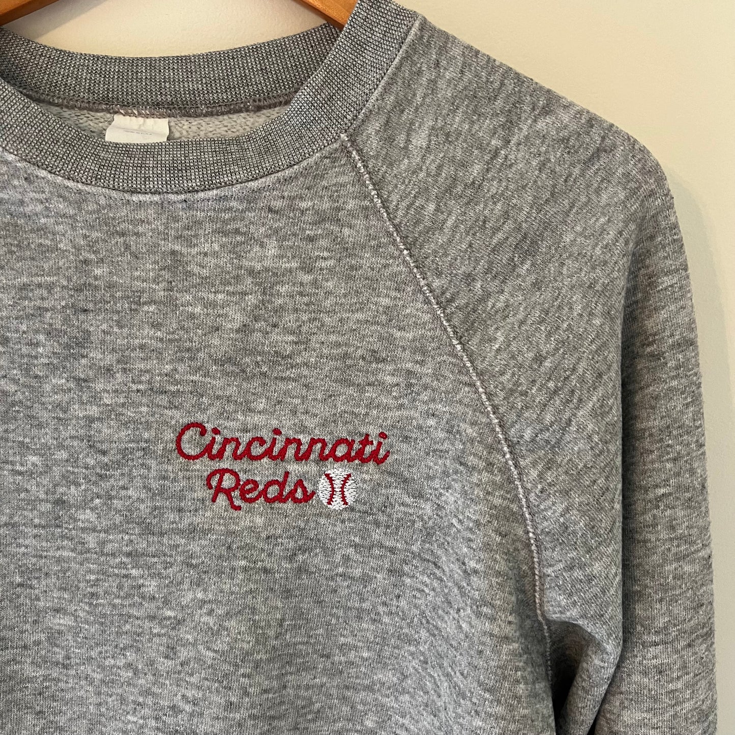 Vintage 80s Upcycled Sweatshirt with New Cincinnati Reds Embroidery