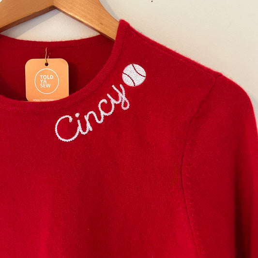 Cincy Baseball Upcycled Cashmere Sweater