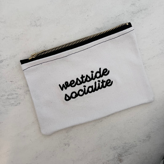 "Westside Socialite" Embroidered Upcycled Denim Pouch