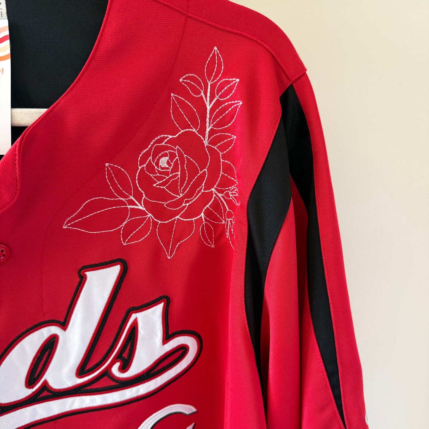 Upcycled Cincinnati Reds Jersey with Embroidered Roses
