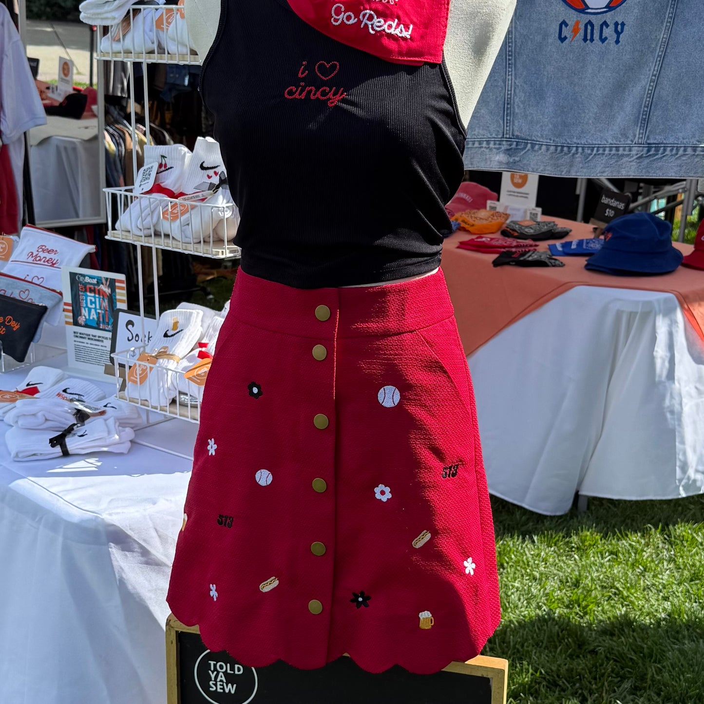 "Summertime in Cincy" Embroidered Upcycled Skirt