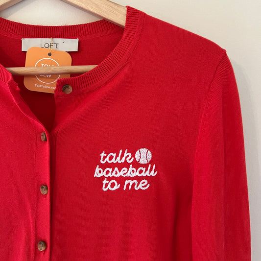 "Talk baseball to me" Upcycled Button-Up Sweater