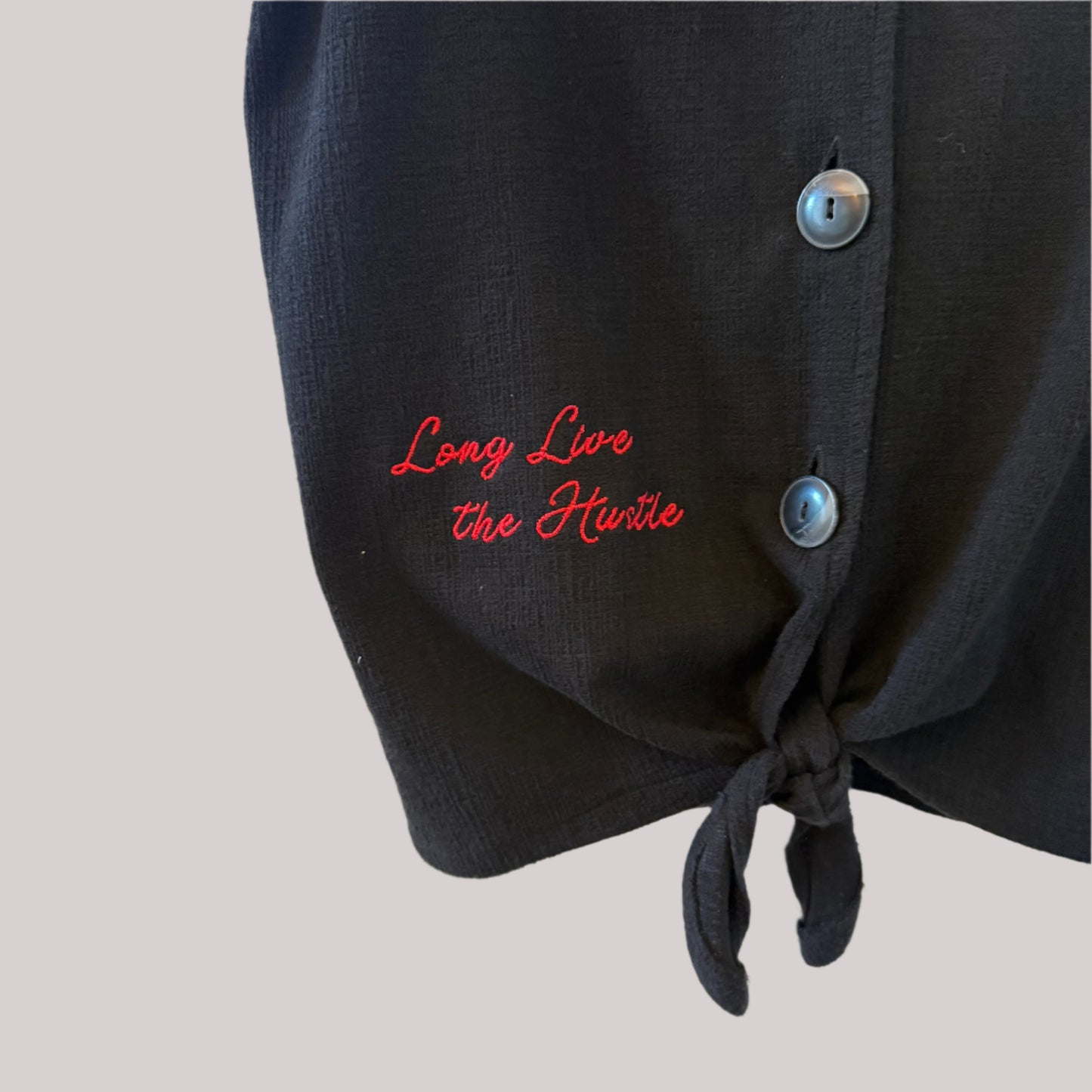 Rose "Long Live the Hustle" Button-Up Women's Upcycled Sleeveless Tank