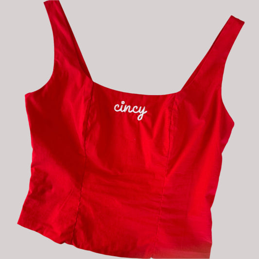Cincy Embroidered Upcycled Fitted Tank