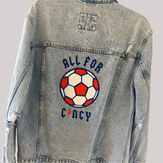 "All For Cincy" FC Cincinnati Embroidered Upcycled Denim Jacket