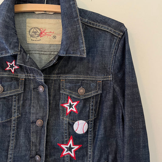 Baseball Embroidered Upcycled Denim Jacket