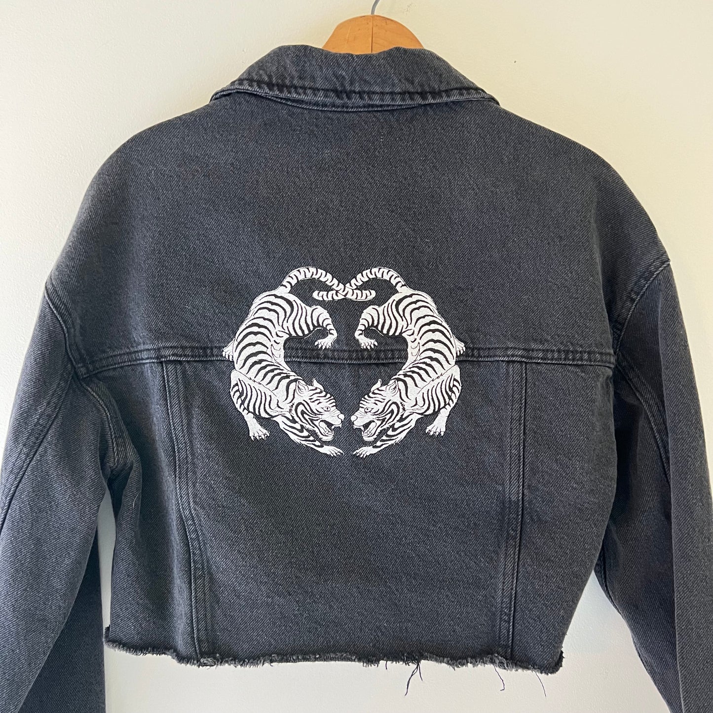 Cincy White Bengal Tigers Embroidered Upcycled Denim Jacket