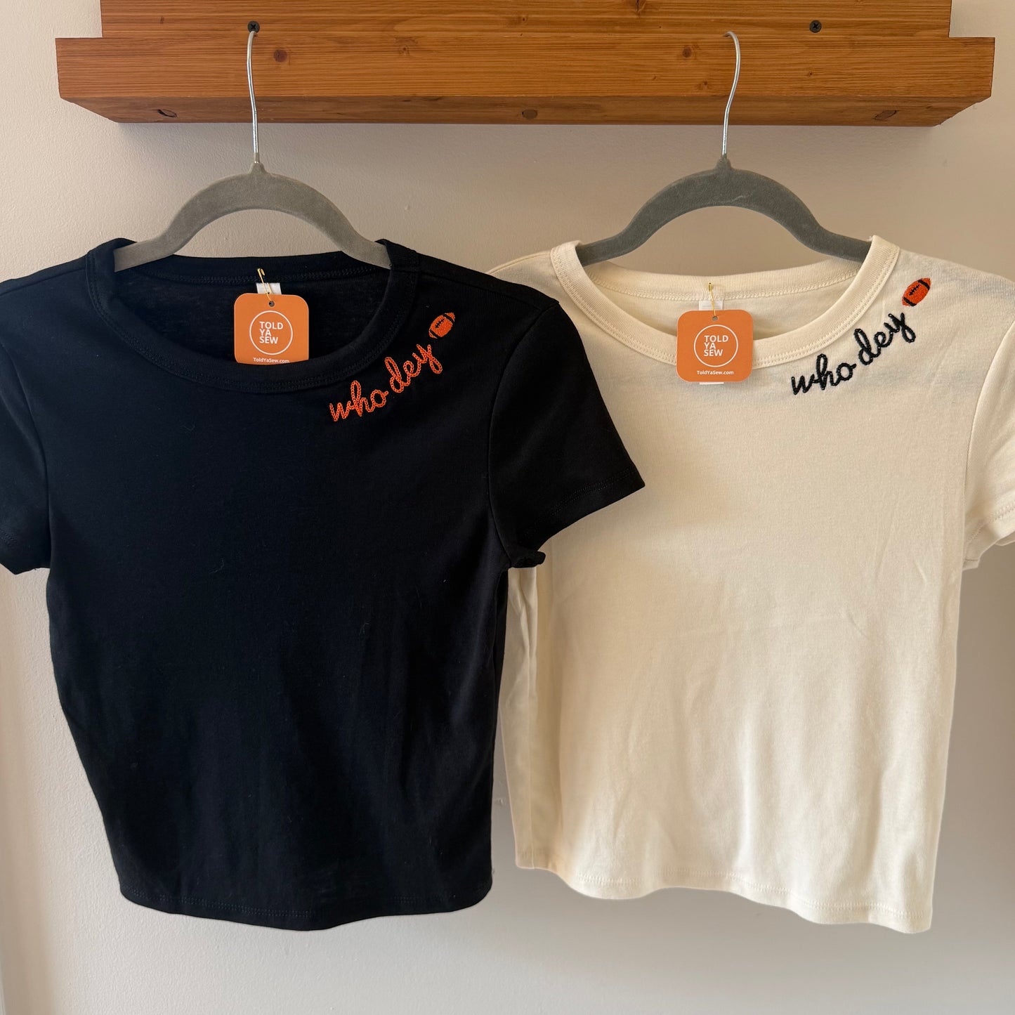 Who Dey Chainstitch Embroidered T-Shirt: Crop & Relax Fit Options