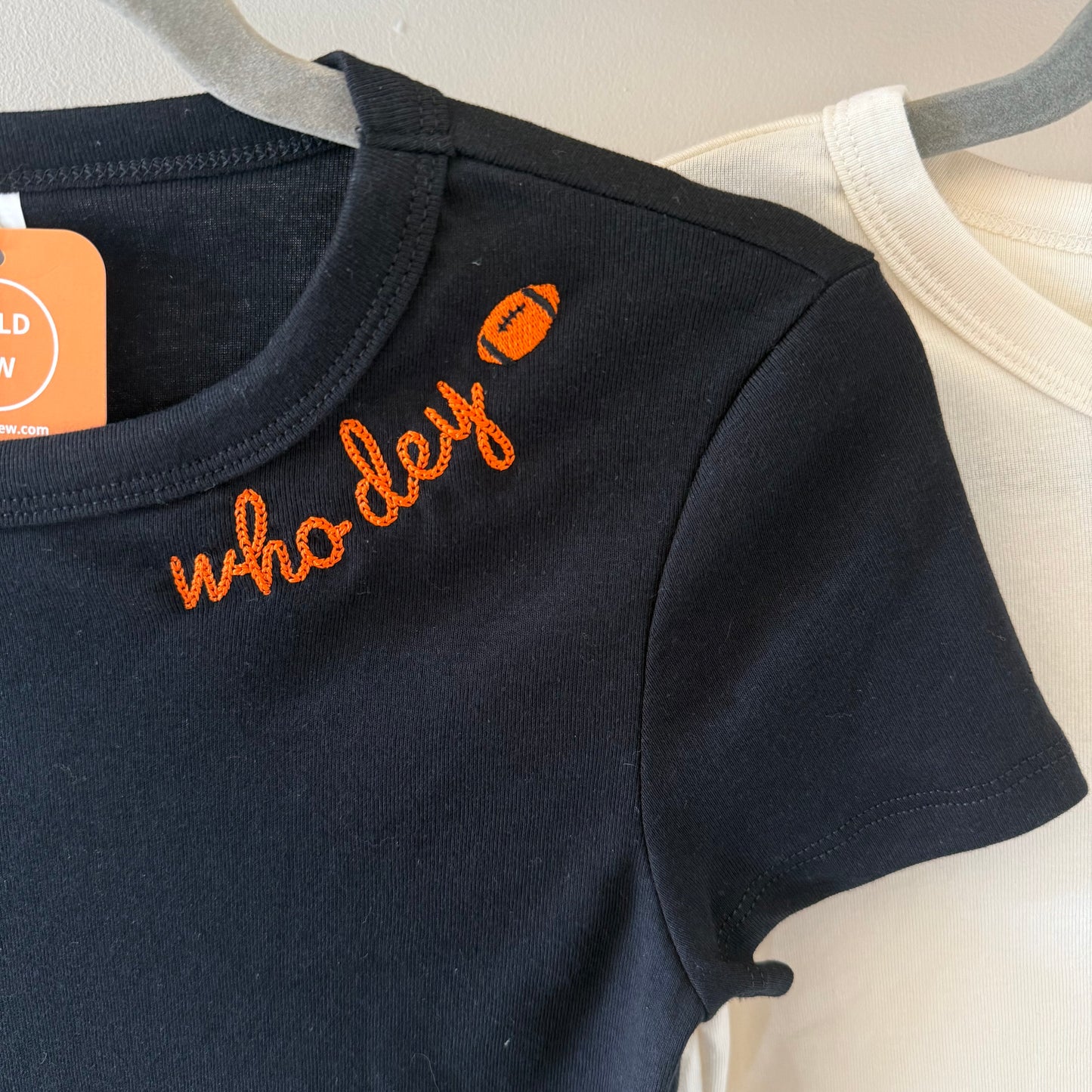Who Dey Chainstitch Embroidered T-Shirt: Crop & Relax Fit Options