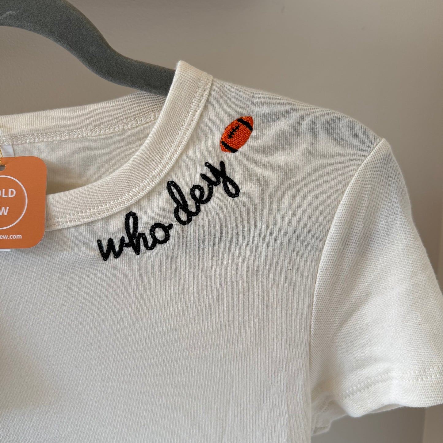 Who Dey Chainstitch Embroidered T-Shirt: Crop & Relax Fit Options