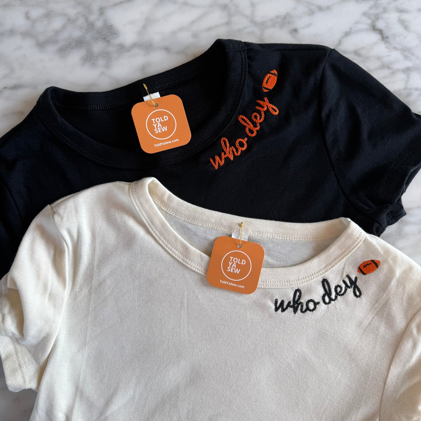 Who Dey Chainstitch Embroidered T-Shirt: Crop & Relax Fit Options