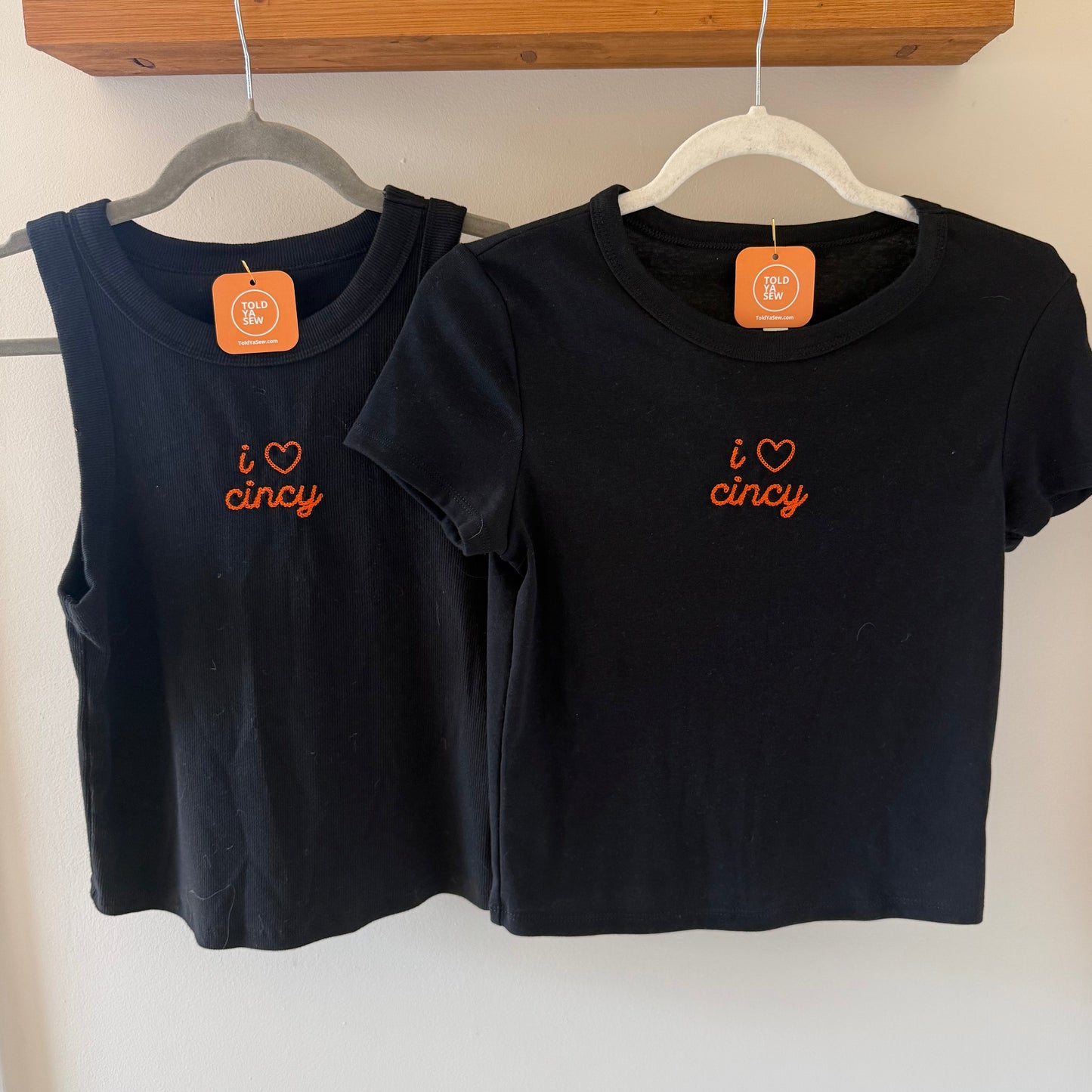 "I Love Cincy" Cincinnati Bengals Embroidered Tee or Tank: Crop & Relax Fit Options