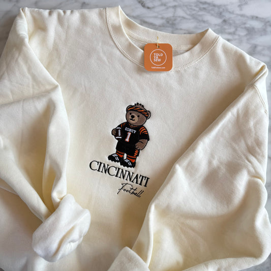Cincinnati Bengals Football Teddy Bear Embroidered Crewneck