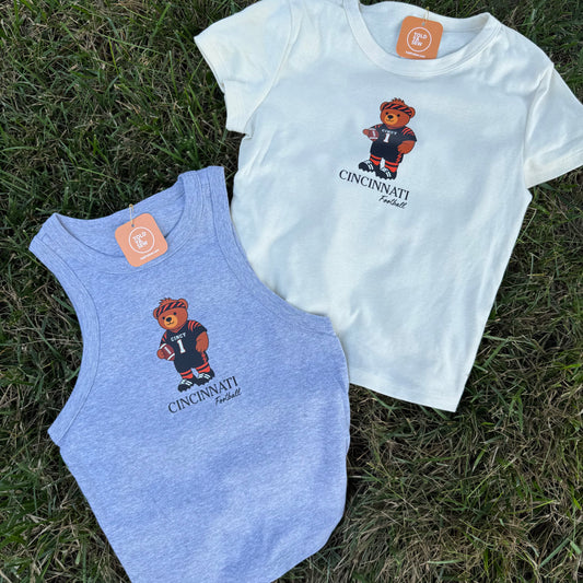 Cincinnati Bengals Football Teddy Bear Tee or Tank: Crop & Relax Fit Options