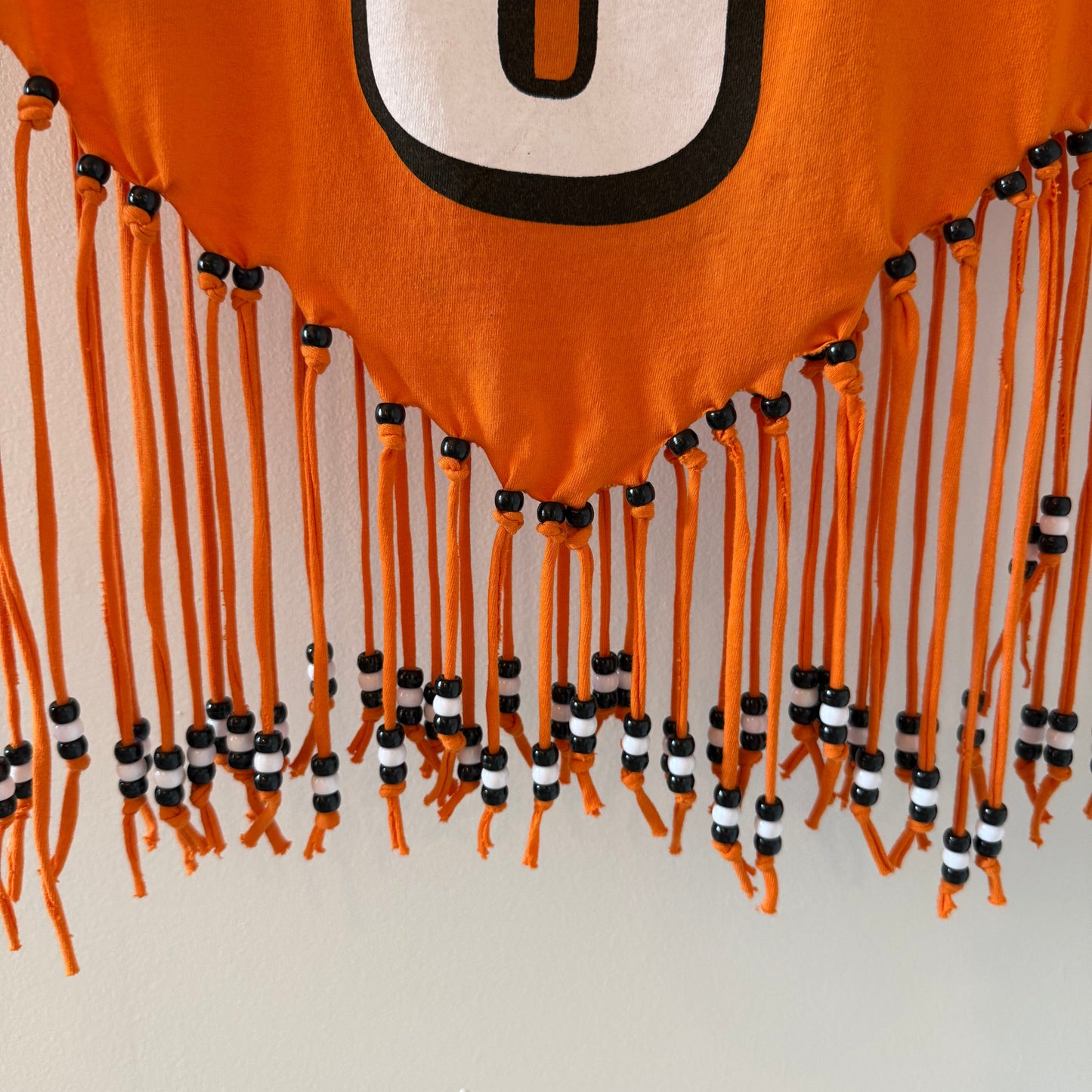 Cincinnati Bengals Burrow Fringe Beaded Cropped T-shirt