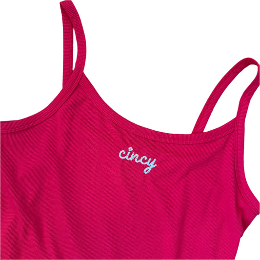 Cincy Embroidered Upcycled Spaghetti Strap Red Tank