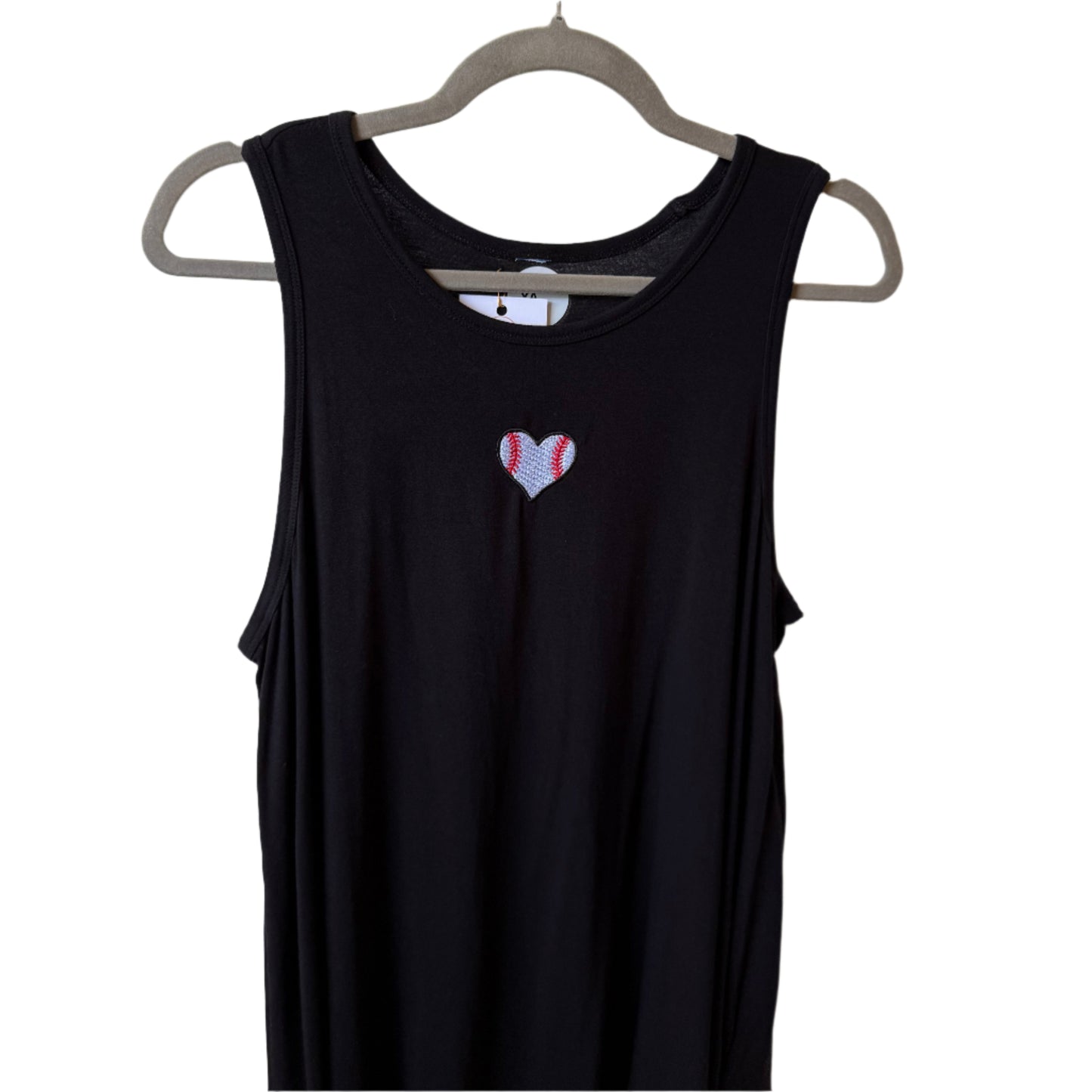 Baseball Heart Embroidered Upcycled Black Tank Top