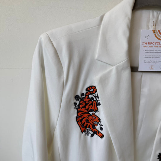 Cincy Bengals Embroidered Upcycled Women's White Blazer